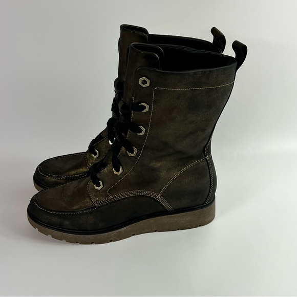 Timberland Bronze Metallic Leather Mid Calf Moto Combat Boot 91379 Size 9 - Picture 3 of 9